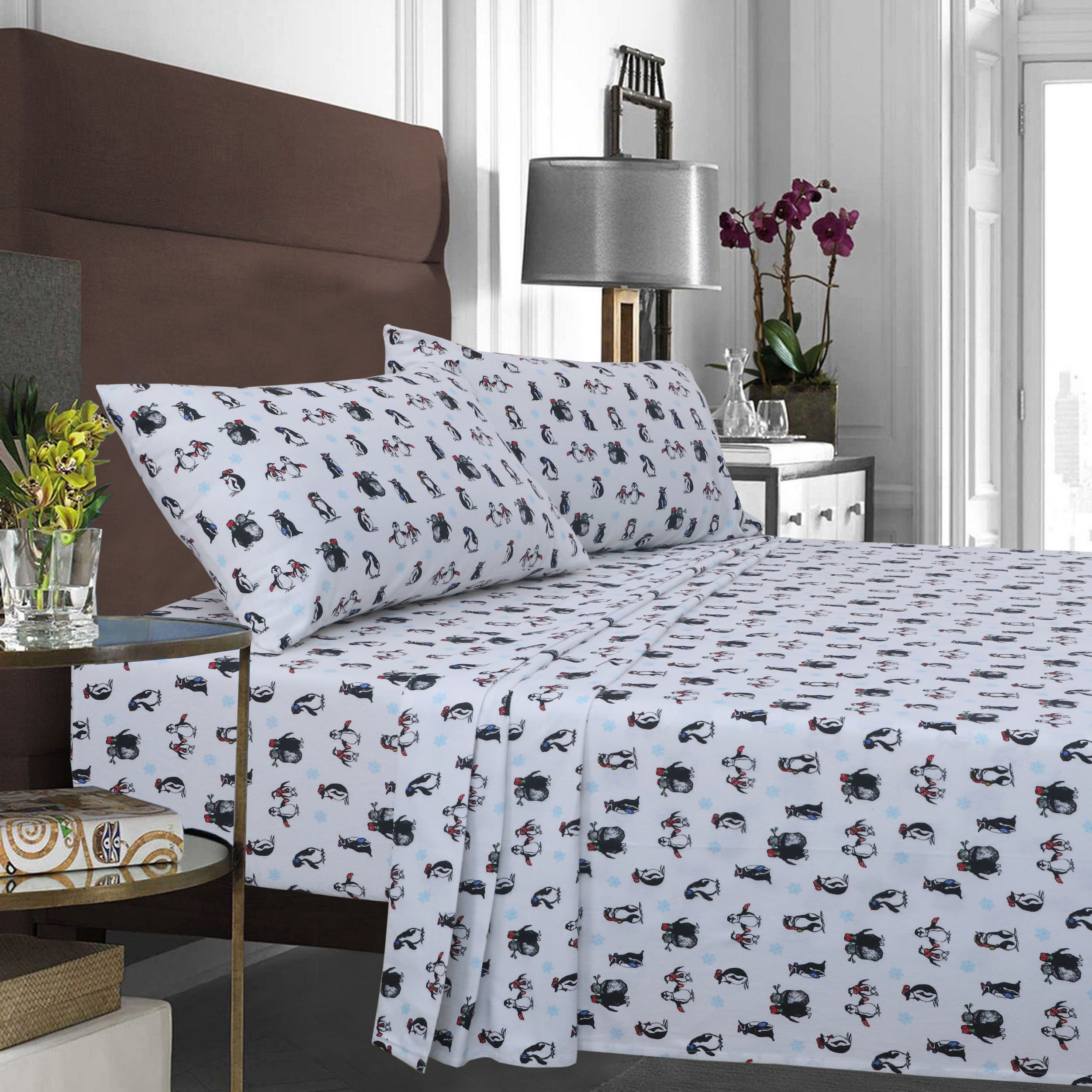 Ensemble de Draps en Flanelle Bonhomme de Neige avec Coffre en Lin